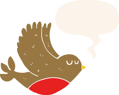 bir insan tarafından çizilmiş, konuşma baloncuklu uçan kuş.