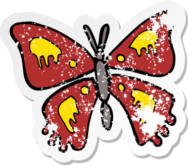 Bir insan tarafından çizilmiş karikatür kelebeğinin gerilmiş yapıştırması.