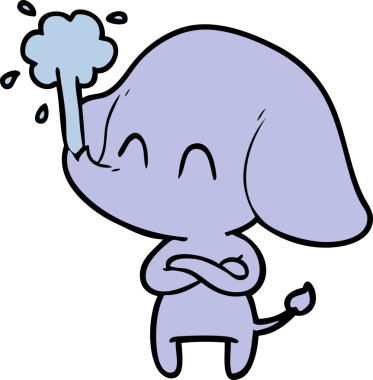 Bir insan tarafından çizilmiş su püskürten sevimli bir fil.