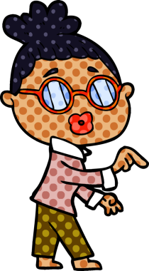 Bir insan tarafından çizilmiş gözlüklü bir karikatür kadın.