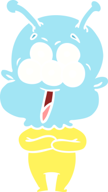 Bir insan tarafından çizilmiş mutlu düz renkli çizgi film uzaylısı.