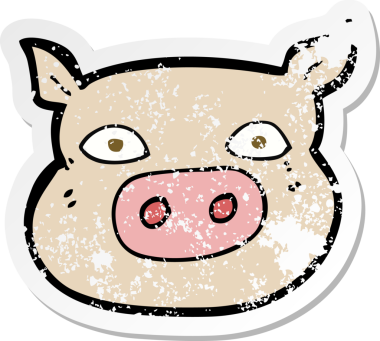 Bir insan tarafından çizilmiş domuz suratlı bir çizgi filmin gerilimli yapıştırması.