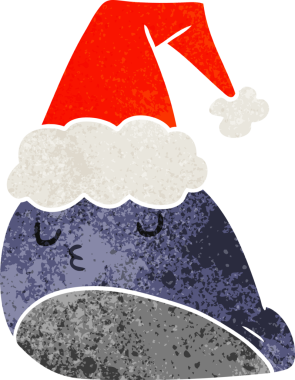 Bir insan tarafından çizilmiş Kawaii sümüklü böceğinin Noel karikatürü.