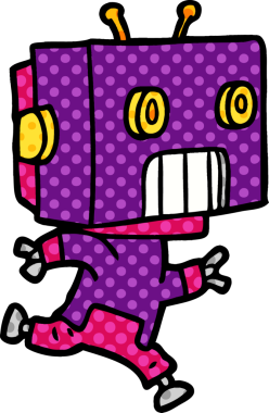 Bir insan tarafından çizilmiş çizgi film robotu