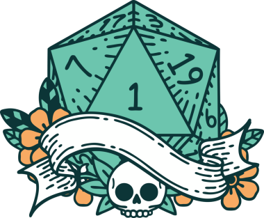 Retro Dövme Biçimi Doğal Bir d20 zar bir insan tarafından çizildi