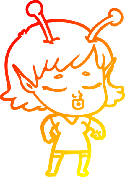 Bir insan tarafından çizilmiş sevimli bir uzaylı kız çizgi filmi.