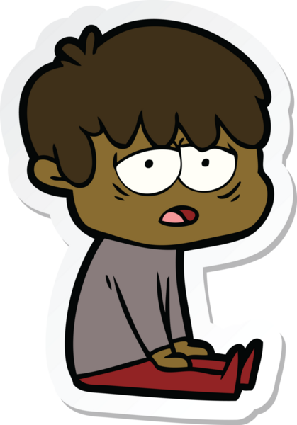 Bir insan tarafından çizilmiş bitkin bir çocuk çizgi filminin çıkartması.