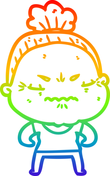 Gökkuşağı gradyan çizgi çizimi bir insan tarafından çizilmiş yaşlı bir kadın tarafından rahatsız edildi