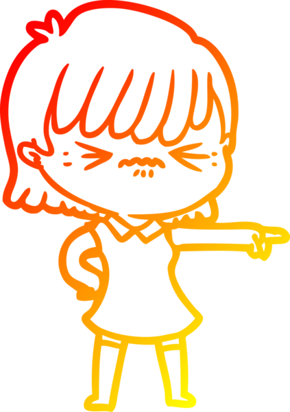 Bir insan tarafından suçlanan kızgın çizgi film kızı çizimi.