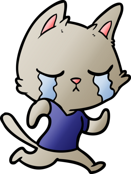 Bir insan tarafından çizilmiş ağlayan çizgi film kedisi.