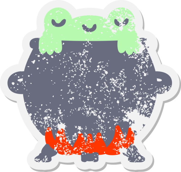 Bir insan tarafından çizilmiş kazan içindeki kurbağa grunge etiketi