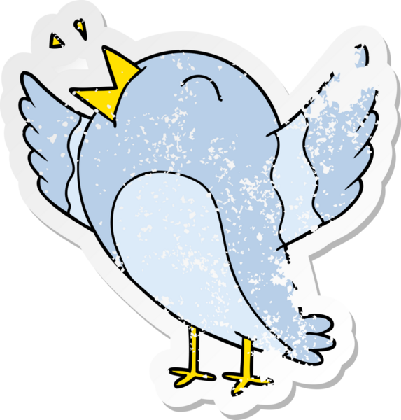 Bir insan tarafından çizilmiş karikatür kuşunun sıkıntılı çıkartması