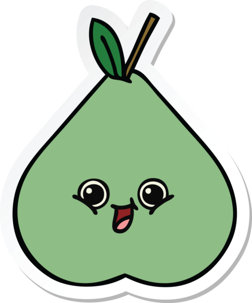 Bir insan tarafından çizilmiş şirin yeşil bir armut çıkartması.