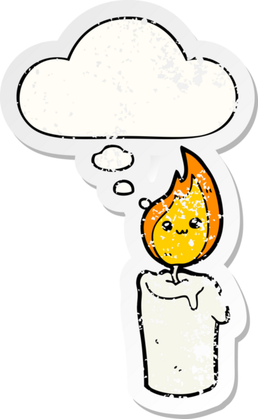 Düşünce baloncuğu olan çizgi film karakteri insan tarafından çizilmiş yıpranmış bir çıkartma.
