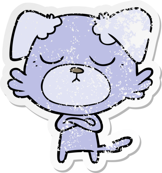 Bir insan tarafından çizilmiş şirin bir köpeğin sıkıntılı çıkartması.