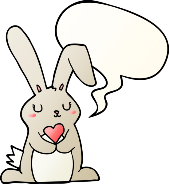Çizgi film tavşanı konuşma baloncuğuna aşık bir insan tarafından çizilmiş yumuşak bir eğimle.