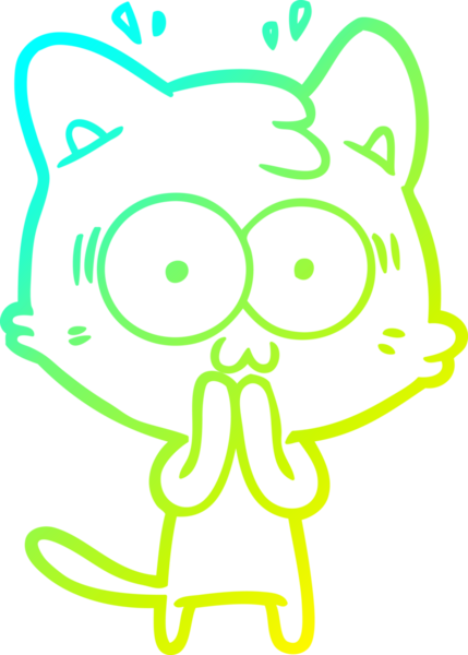 Bir çizgi filmin soğuk gradyan çizimi bir insan tarafından çizilmiş sürpriz bir kedi.