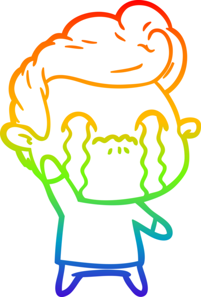 Gökkuşağı gradyan çizimi bir insan tarafından çizilmiş ağlayan bir karikatür adamı çiziyor.