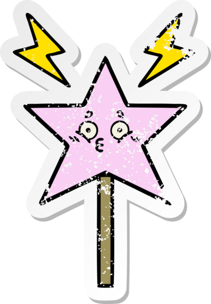 Bir insan tarafından çizilmiş sevimli bir çizgi film sihirli değneğinin sıkıntılı çıkartması.