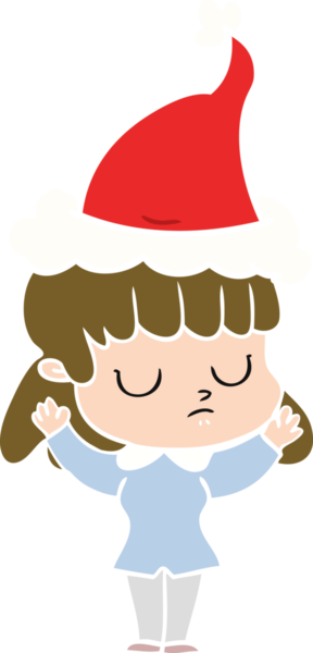 Bir insan tarafından çizilmiş Noel Baba şapkası giyen kayıtsız bir kadının el çizimi düz renk çizimi.