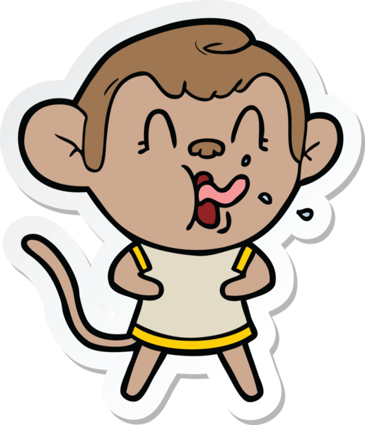 Bir insan tarafından çizilmiş çılgın bir maymun çıkartması.