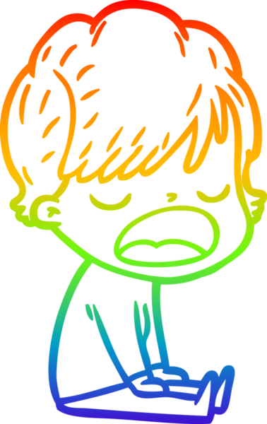 Gökkuşağı gradyan çizgi çizimi bir insan tarafından çizilmiş bir karikatür kadın