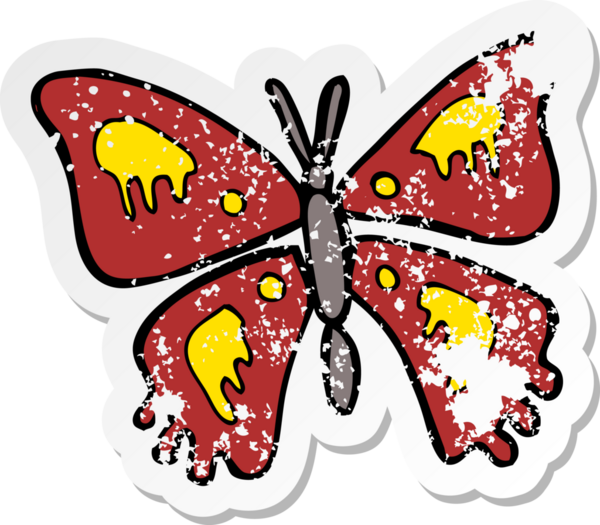 Bir insan tarafından çizilmiş karikatür kelebeğinin gerilmiş yapıştırması.