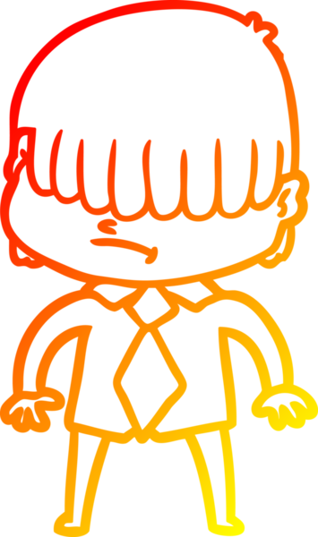 Bir insan tarafından çizilmiş dağınık saçlı bir çizgi film çocuğunun sıcak çizgi çizimi.