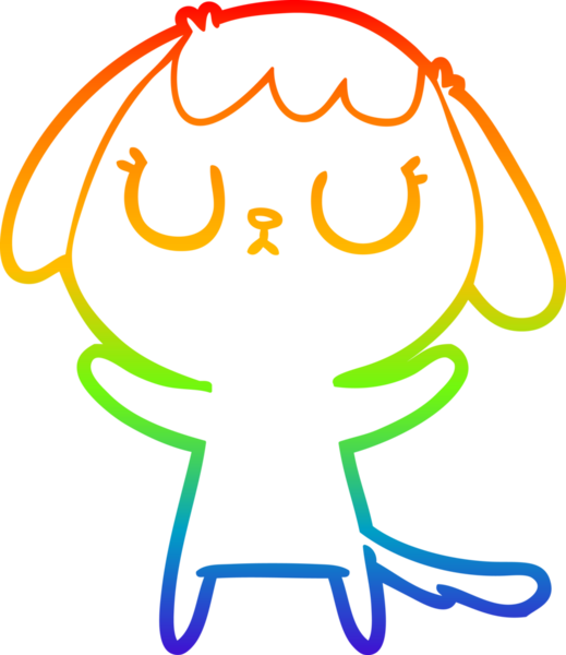 Gökkuşağı gradyan çizimi. Bir insan tarafından çizilmiş şirin bir köpek çizimi.