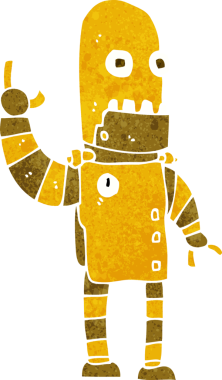 Bir insan tarafından çizilmiş altın renkli bir robot.