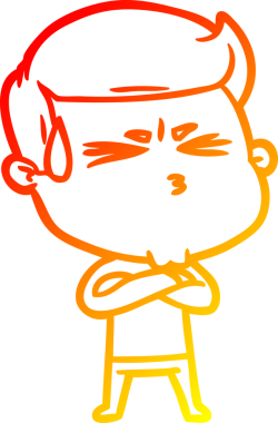 Bir insan tarafından çizilmiş terleyen bir çizgi film karakterinin sıcak çizgi çizimi.