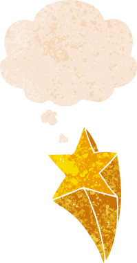 Düşünce baloncuğuyla kayan çizgi film yıldızının grunge 'deki sıkıntılı retro tarzı bir insan tarafından çizilmiş.