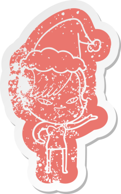 Hipster saç kesimi olan, Noel Baba şapkası takan, bir insan tarafından çizilmiş, kederli, şirin bir çizgi film.