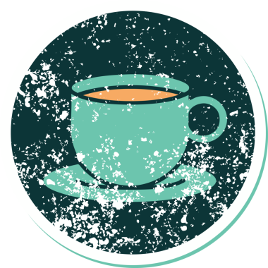 Bir insan tarafından çizilmiş bir fincan kahvenin sembolik dövmeli görüntüsü.