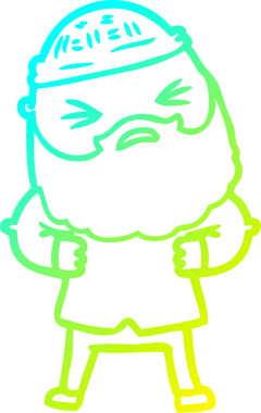 Bir insan tarafından çizilmiş sakallı bir çizgi film karakteri.