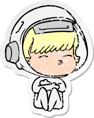 Bir insan tarafından çizilmiş garip bir astronotun sıkıntılı çıkartması.