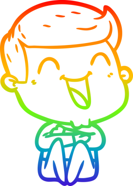 Gökkuşağı gradyan çizgi çizimi bir insan tarafından çizilmiş gülen bir karikatür adam