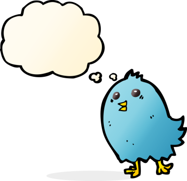 Bir insan tarafından çizilmiş düşünce baloncuklu mavi kuş.