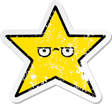 Bir insan tarafından çizilmiş tatlı bir çizgi film yıldızının sıkıntılı çıkartması.