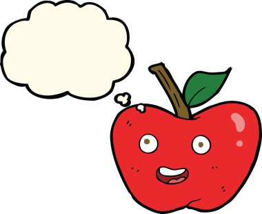 bir insan tarafından çizilmiş düşünce baloncuklu çizgi film elması