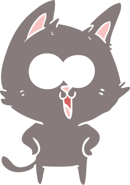 Bir insan tarafından çizilmiş komik düz renkli çizgi film kedisi.