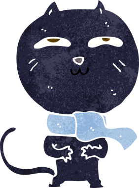 Bir insan tarafından çizilmiş eşarp takan komik bir kedi.