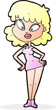 Bir insan tarafından çizilmiş kalçaları olan çizgi film kadını.