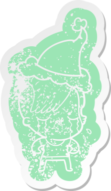 Bir insan tarafından çizilmiş Noel Baba şapkası takan ağlayan bir kızın garip karikatürü.