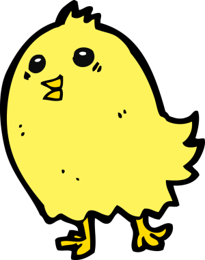 Bir insan tarafından çizilmiş mutlu sarı kuş çizgi filmi