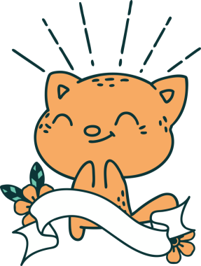 Dövme stili afiş Bir insan tarafından çizilmiş mutlu kedi