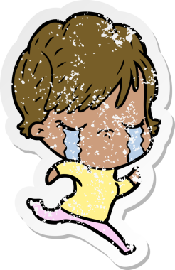 Bir insan tarafından çizilmiş ağlayan karikatürlü bir kadının sıkıntılı çıkartması.