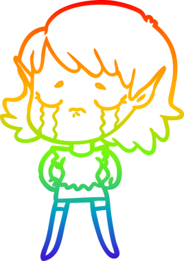 Gökkuşağı gradyan çizgi çizimi Bir insan tarafından çizilmiş ağlayan elf kızı