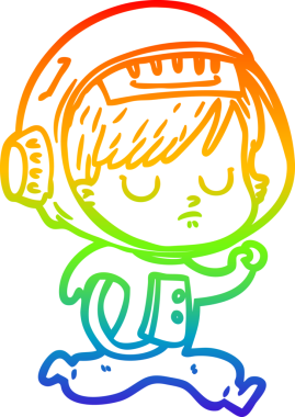 Gökkuşağı gradyan çizgi çizimi bir insan tarafından çizilmiş astronot bir kadın.