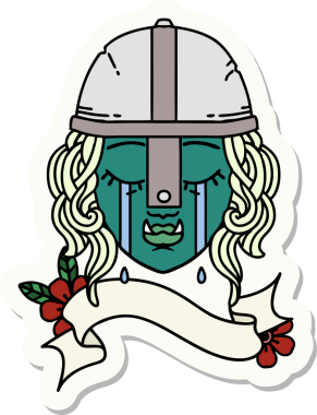 Bir insan tarafından çizilmiş ağlayan bir Ork savaşçı karakterinin çıkartması.